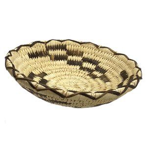 Vintage Boho Farmhouse  Shallow Woven Bowl Basket Decor 7"